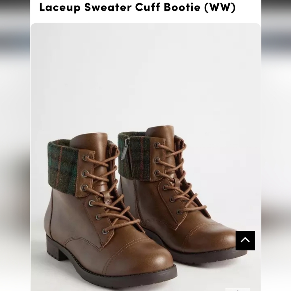 Torrid Brown Lace-Up Booties with Plaid Cuff
